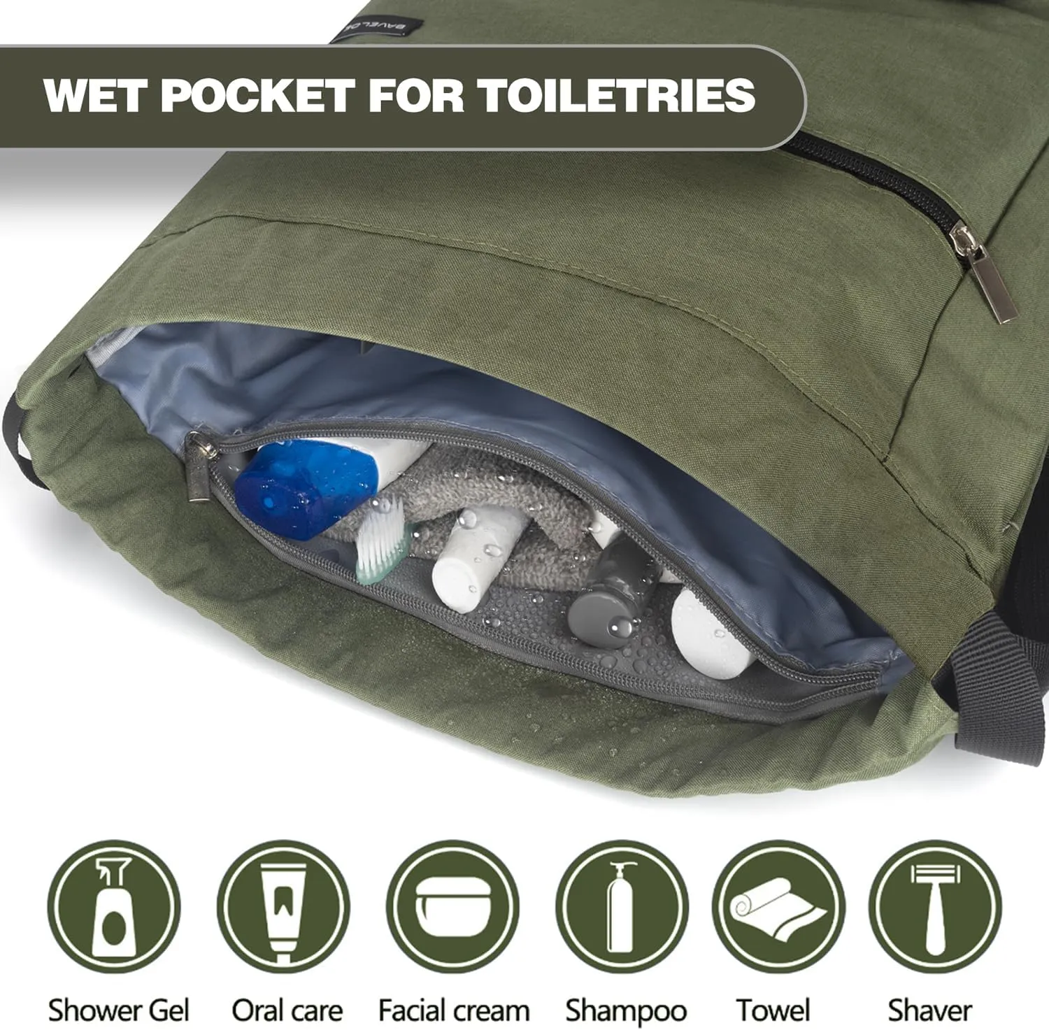 Drawstring Backpack with Wet Pocket & Shoe Compartment, Water-Resistant Sports Gym Swim String Bag for Women Men(Green)