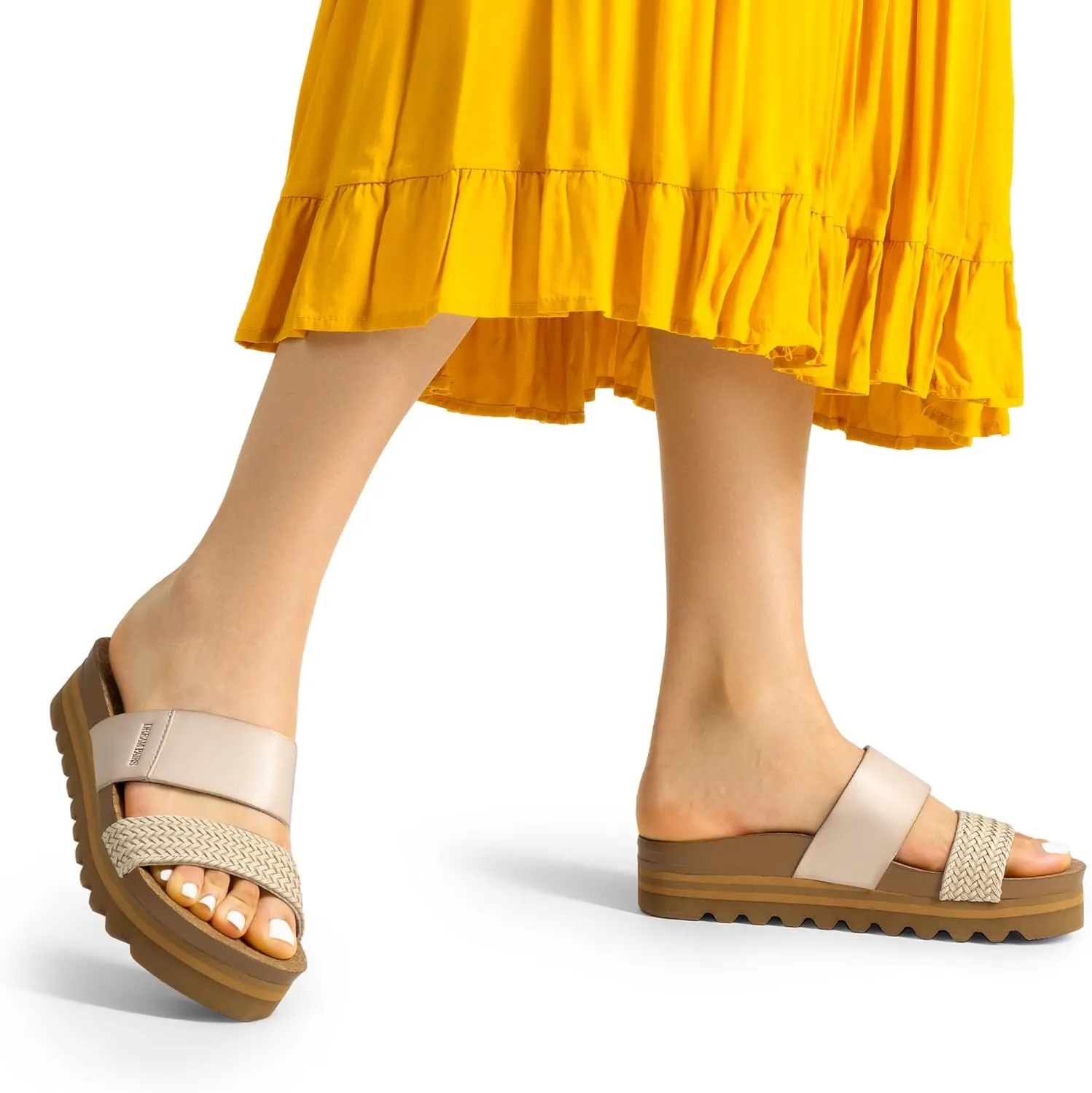 DREAM PAIRS Women's Platform Wedge Sandals with Arch Support, Comfortable Beach Slip-on Flat Sandals, Casual 2-Strap Cork Cushion Slides for Women