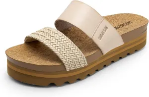 DREAM PAIRS Women's Platform Wedge Sandals with Arch Support, Comfortable Beach Slip-on Flat Sandals, Casual 2-Strap Cork Cushion Slides for Women