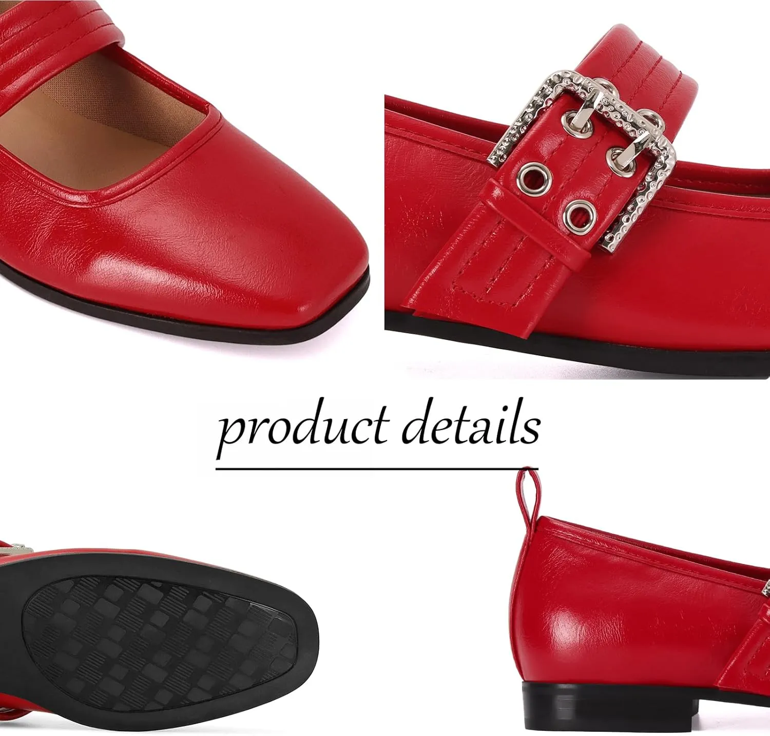 Dsevht Mary Janes Flats for Women Fashion Square Toe Flat Low Heel Easy Buckle Strap Flats Shoes