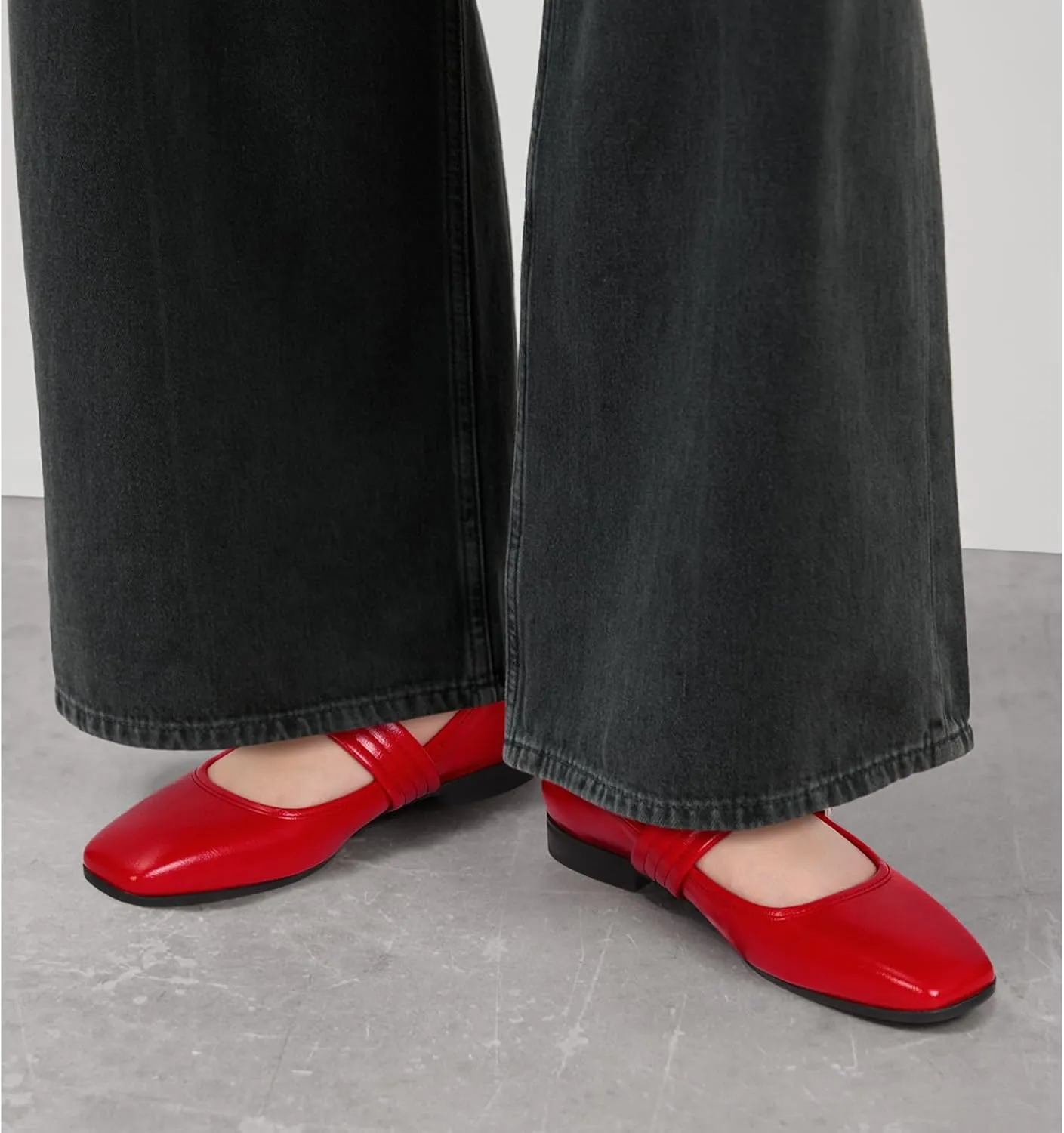 Dsevht Mary Janes Flats for Women Fashion Square Toe Flat Low Heel Easy Buckle Strap Flats Shoes