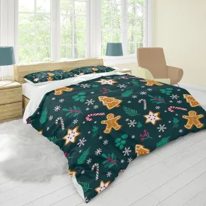 Duvet Cover Twin Size, Christmas Duvet Cover Set for Girls Woman, 4 Piece Cute Snowman Christmas Tree Santa Gingerbread Man Pattern Microfiber Bedding Set with 2 Pillowcases (B, Twin)