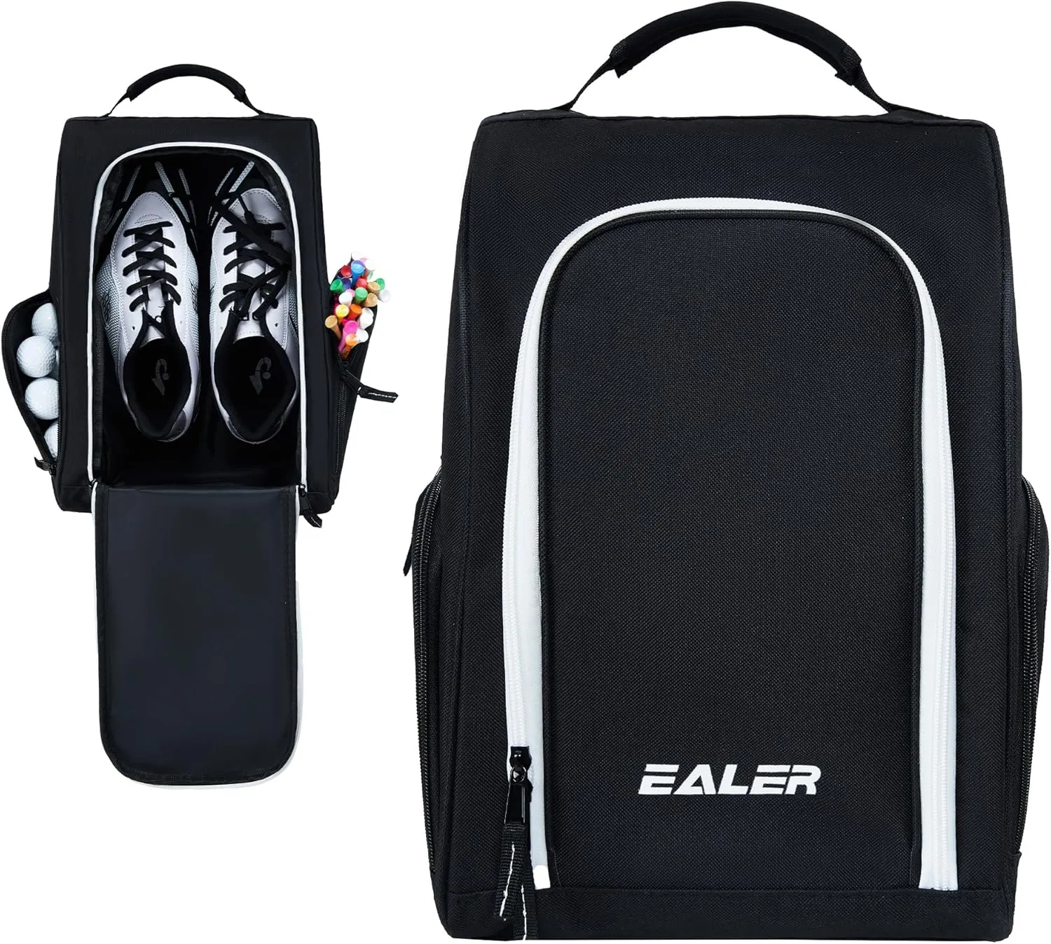EALER GSB100 Golf Shoe Bag, Zippered Shoes Carrier Bags with Ventilation & Double Outside Pocket for Golf Balls, Socks, Tees, Valuables and Other Accessories