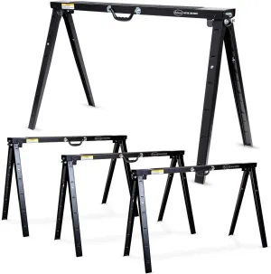Eastwood Heavy Duty Folding Sawhorse | Holds up to 1500 lbs Capacity | 5 Way Height Adjustable Solid Steel Saw Horse | Portable Work Bench Design Folds Flat with Carry Handle | 4 Pack