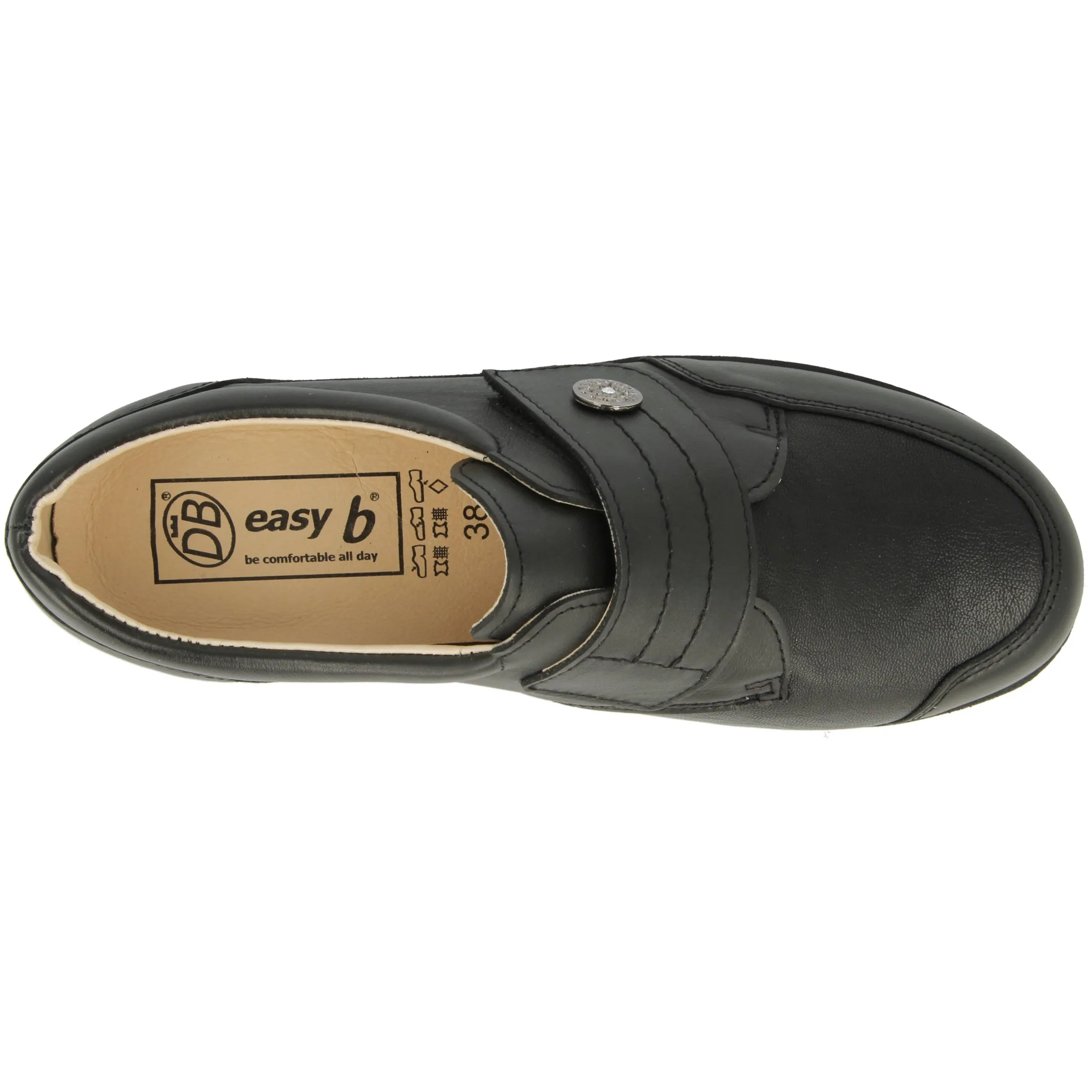 Easy B Royston - Ladies Wide Fit Velcro Shoe in Black 2V