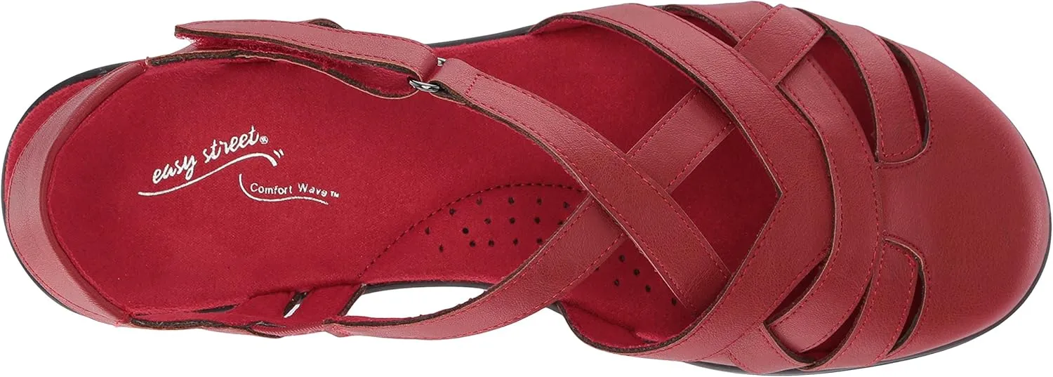 Easy Street Womens Garrett Faux Leather Strappy Flat Sandals