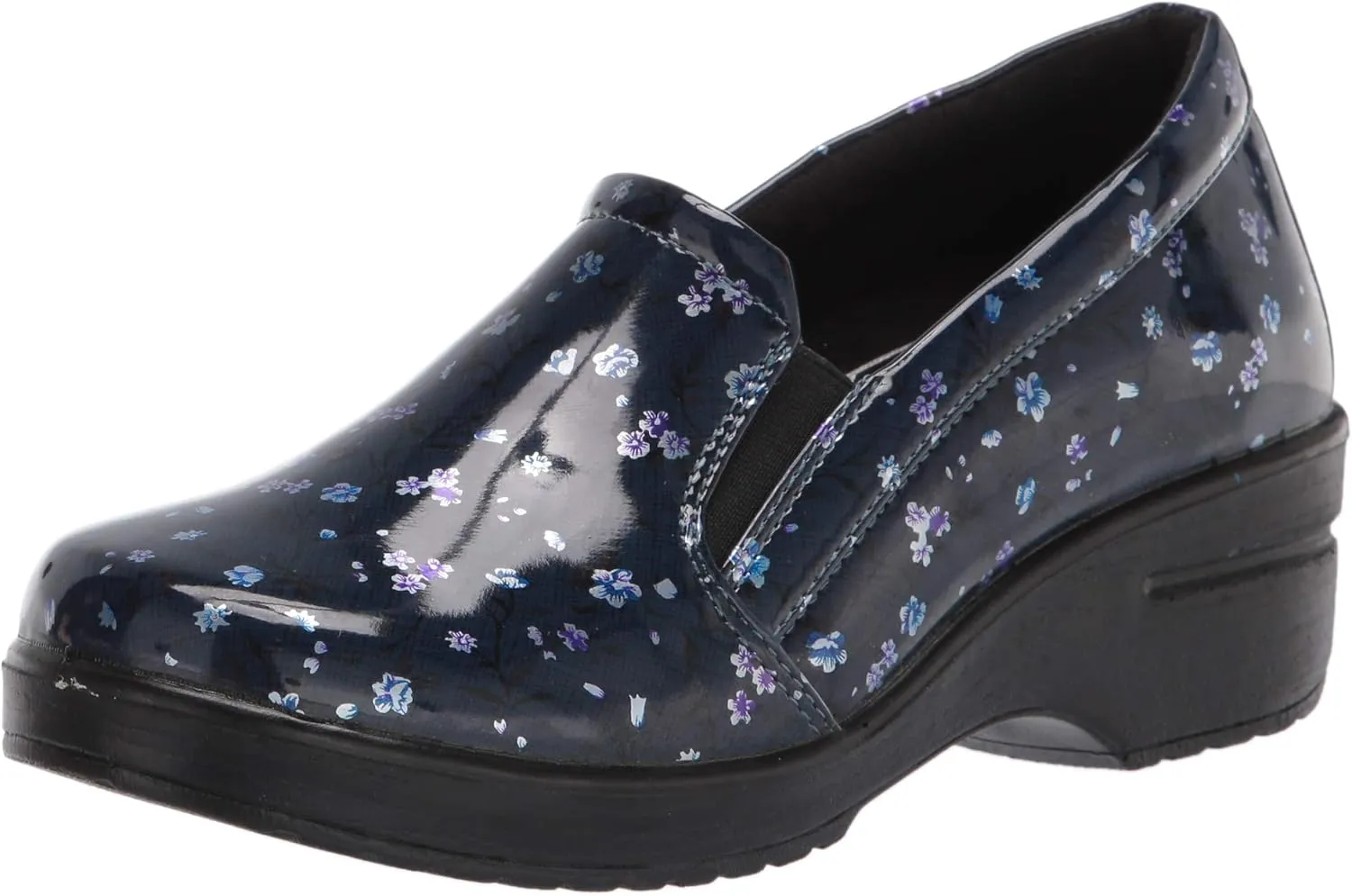 Easy Works by Easy Street womens Leeza Clog, Navy Floral Patent, 6 US