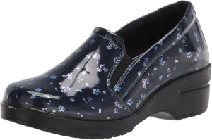 Easy Works by Easy Street womens Leeza Clog, Navy Floral Patent, 6 US