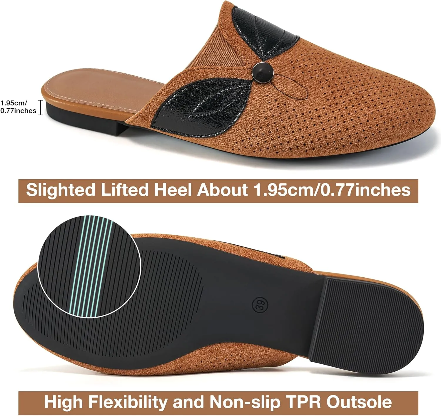 Ecetana Mules for Women Flat Shoes Comfortable Dressy Slip on Slides Round Toe Breathable Backless Loafers