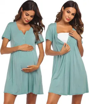 Ekouaer Labor and Delivery Gown, Nursing Nightgown, Maternity Nightgowns for Hospital Short Breastfeeding Nightgown S-XXL