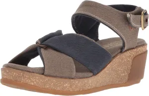 El Naturalista Women's N5007t Seaweed Canvas Black/Leaves Wedge Sandal, 6 AU