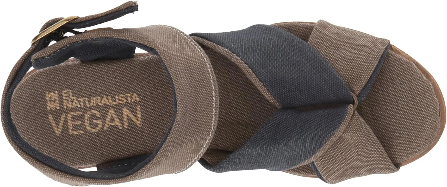 El Naturalista Women's N5007t Seaweed Canvas Black/Leaves Wedge Sandal, 6 AU