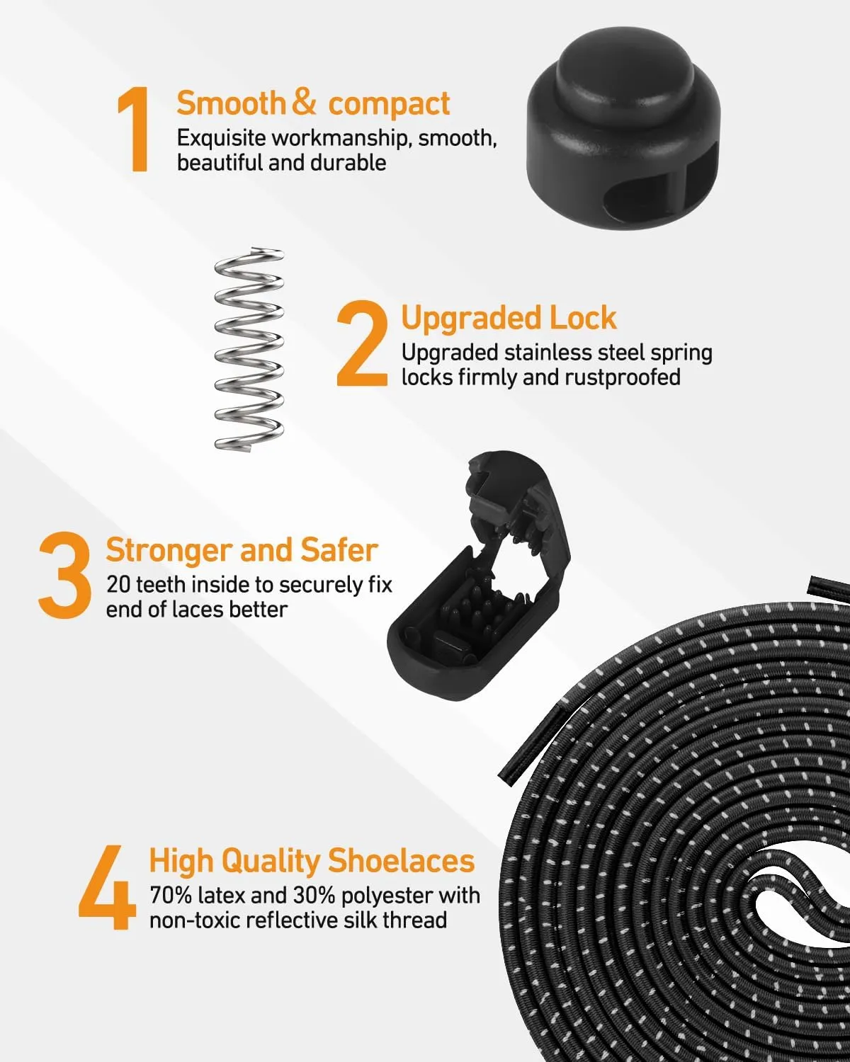 Elastic No Tie Shoe Laces - Tieless Shoelaces for Adults and Kids - 4 Pairs, Heavy Duty Shoe Strings for Sneakers