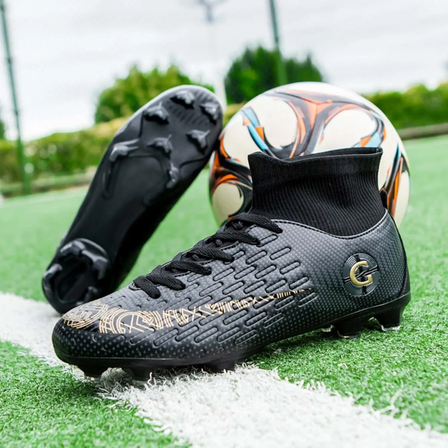 Eliogn Men's Turf Soccer Cleats Youth Athletic Firm Ground High-Top Football Boots