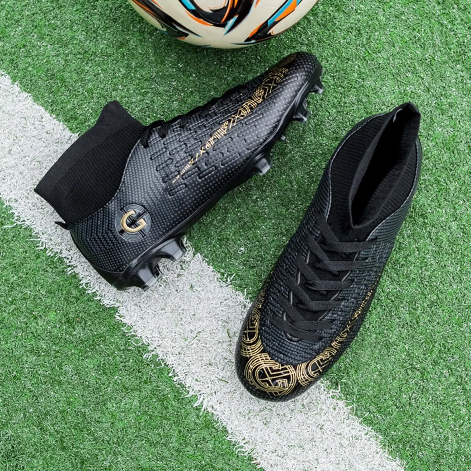 Eliogn Men's Turf Soccer Cleats Youth Athletic Firm Ground High-Top Football Boots