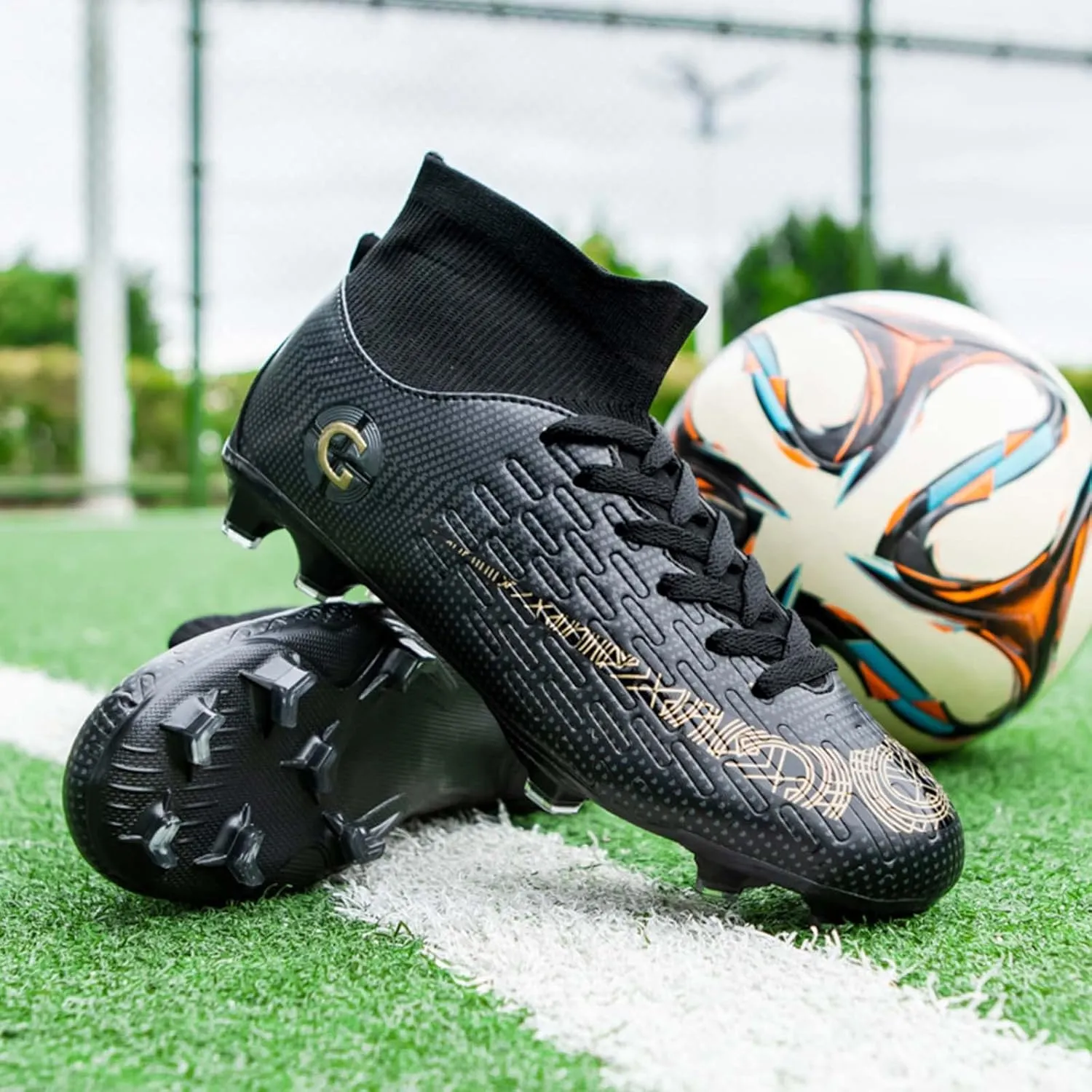 Eliogn Men's Turf Soccer Cleats Youth Athletic Firm Ground High-Top Football Boots