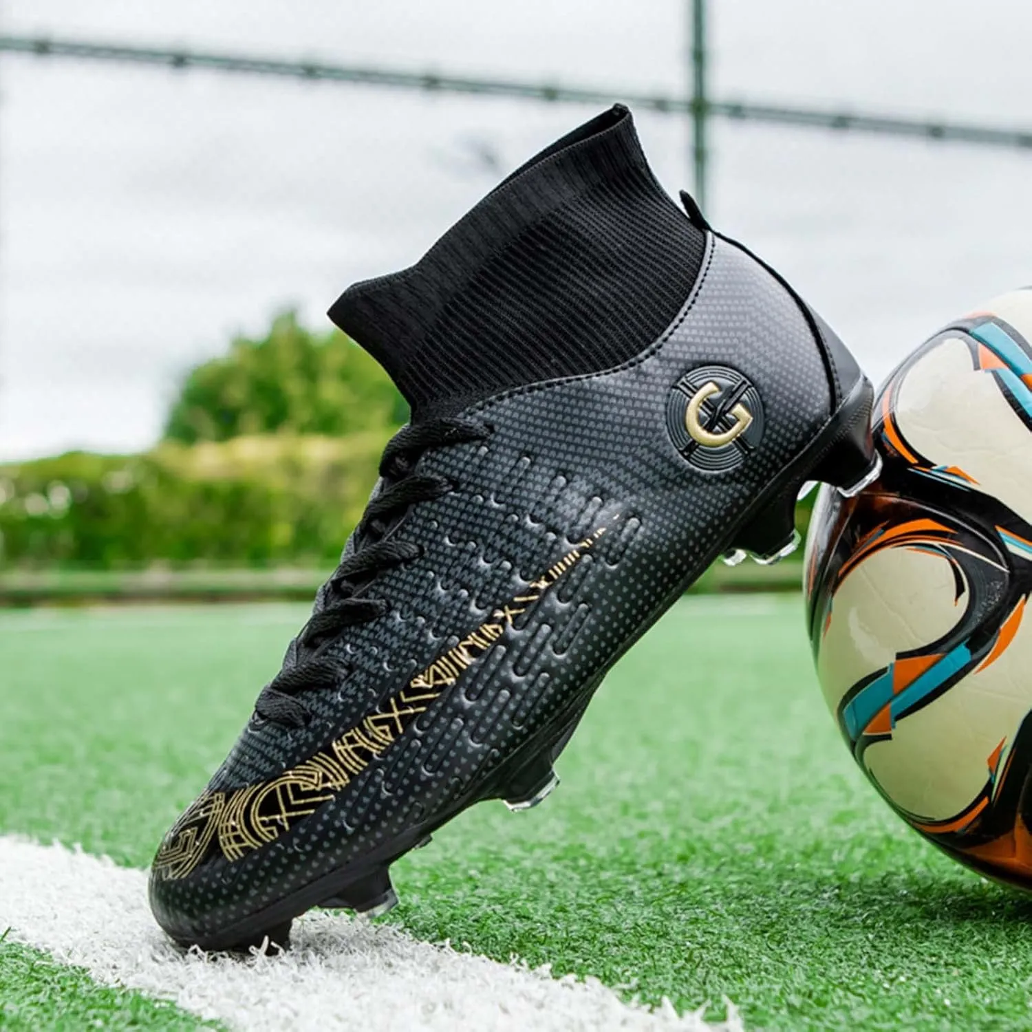 Eliogn Men's Turf Soccer Cleats Youth Athletic Firm Ground High-Top Football Boots