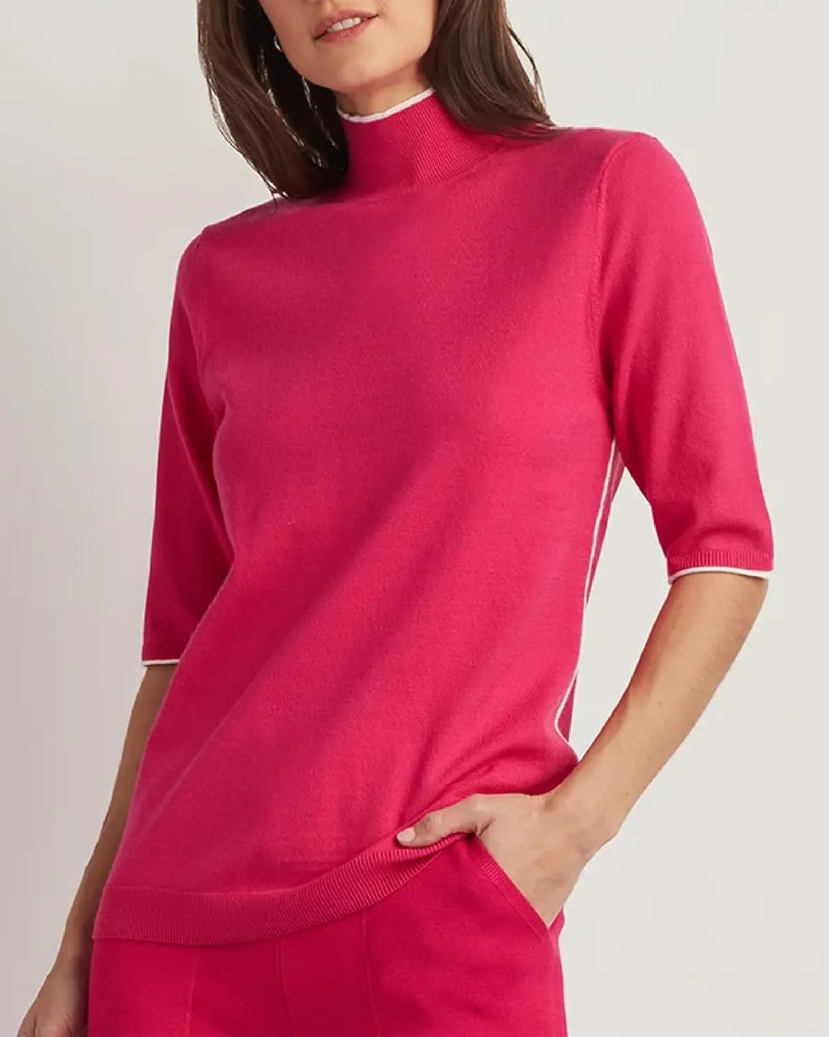 ELLEN TRACY Women's Mock Neck Sweater, Carlee Elbow Sleeve Turtleneck Pullover Shirt Top