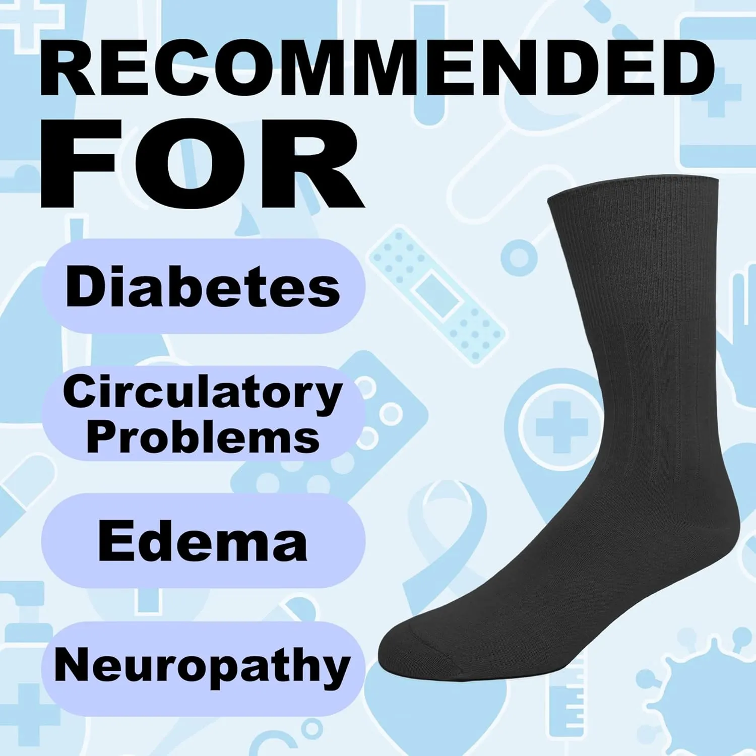 EMEM Apparel Men's Diabetic Dress Crew Cotton Socks | Non-Binding Loose Top | Seamless Toe