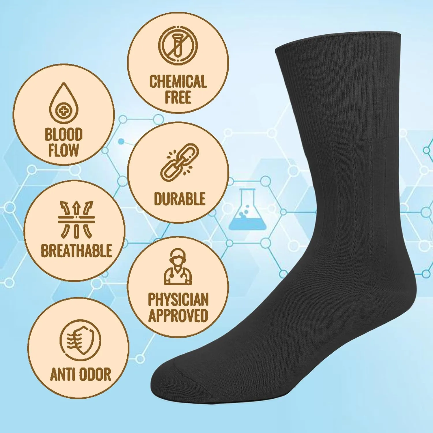 EMEM Apparel Men's Diabetic Dress Crew Cotton Socks | Non-Binding Loose Top | Seamless Toe