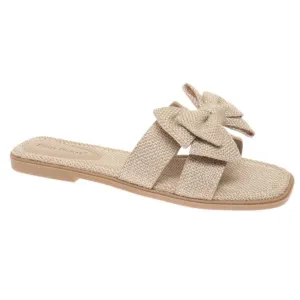 Empress-32 Taupe Burlap Slide Sandals by Pierre Dumas