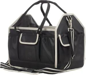 Equinavia Darby Large Collapsible Grooming Tote Bag for Horses, Dogs, Cats | Organizer with Shoulder Strap | 9" x 13" x 12" - Black/Silver - One Size