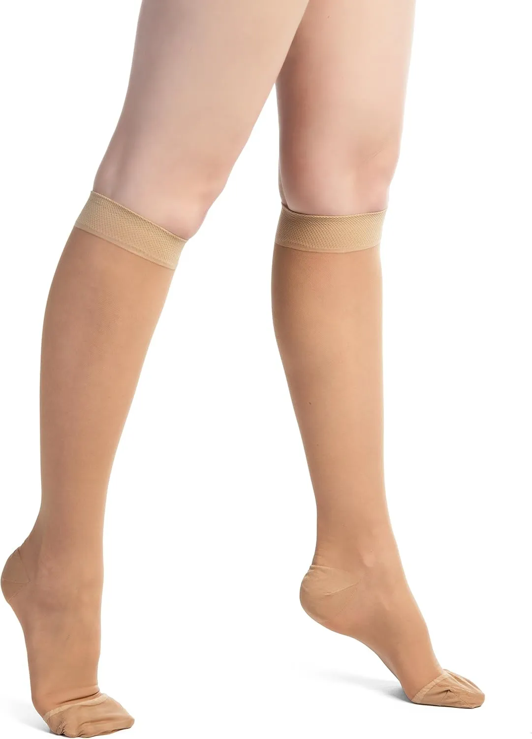 EvoNation Women’s Knee-High Graduated Compression Socks, 15-20 mmHg – Moderate Pressure Sheer Socks, Support Stockings Hose, Nude, Small