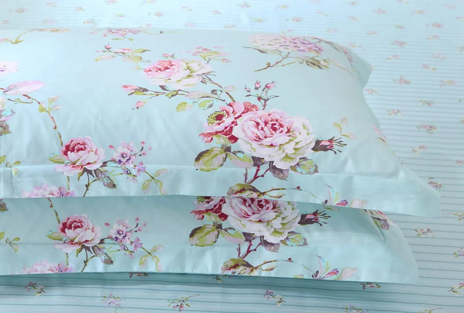 FADFAY French Country Duvet Cover Set King/California King 100% Cotton Floral Bedding Farmhouse Hydrangea Flower and Rose Floral Shabby Comforter Covers with Hidden Zipper - No Filling