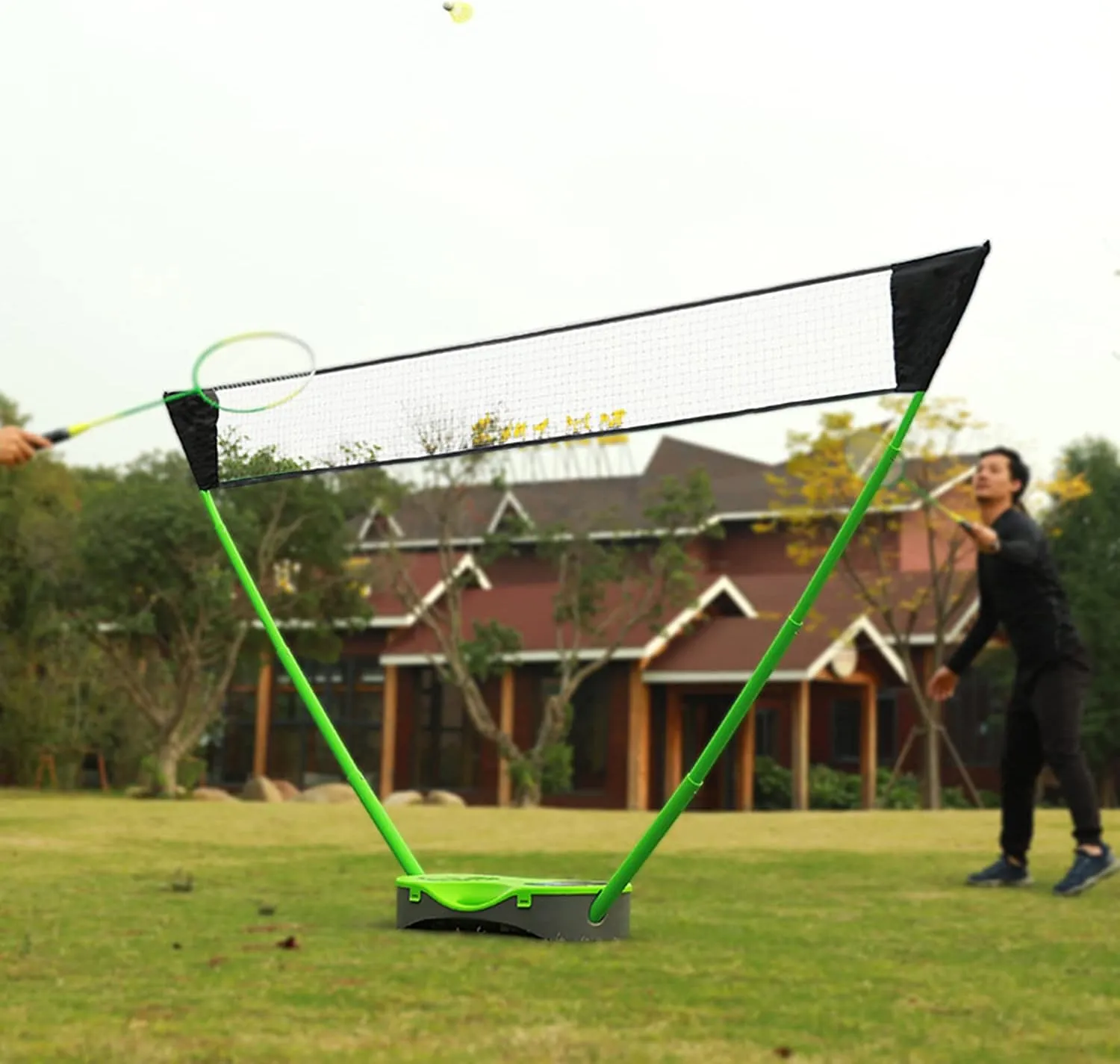 FBSPORT Badminton Set, Badminton Sets for Backyards, Portable Badminton Net Set with 2 Badminton Rackets 2 Shuttlecocks,10x5ft Net, Storage Base, Easy Setup for Backyard Combo Complete Badminton Set