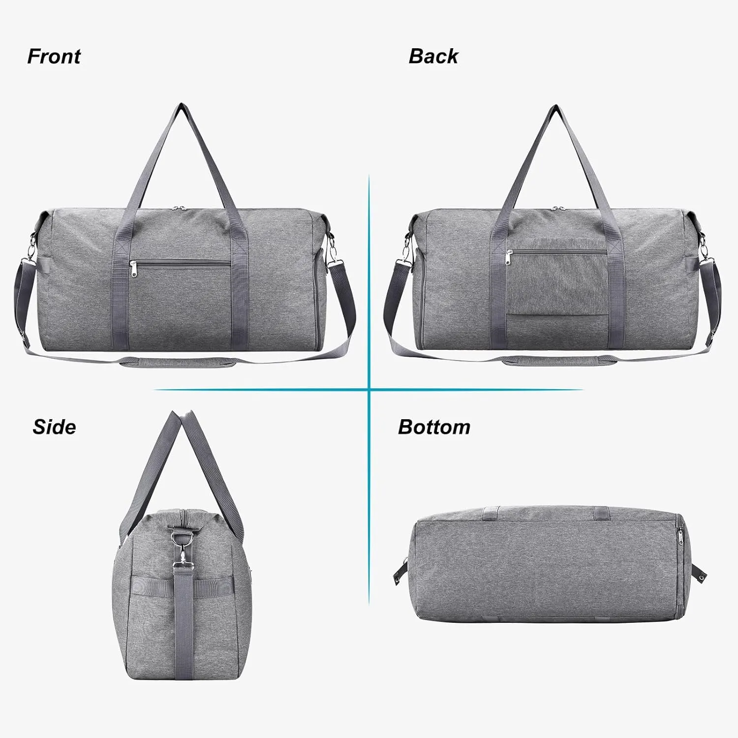 Felipe Varela Carry on luaggage 22x14x9 Airlines Approved, Foldable Carry on Bag Travel Duffel Bags Small Overnight weekender Gym Duffle Bag with Wet Pocket for Women Men (Grey, 40L)
