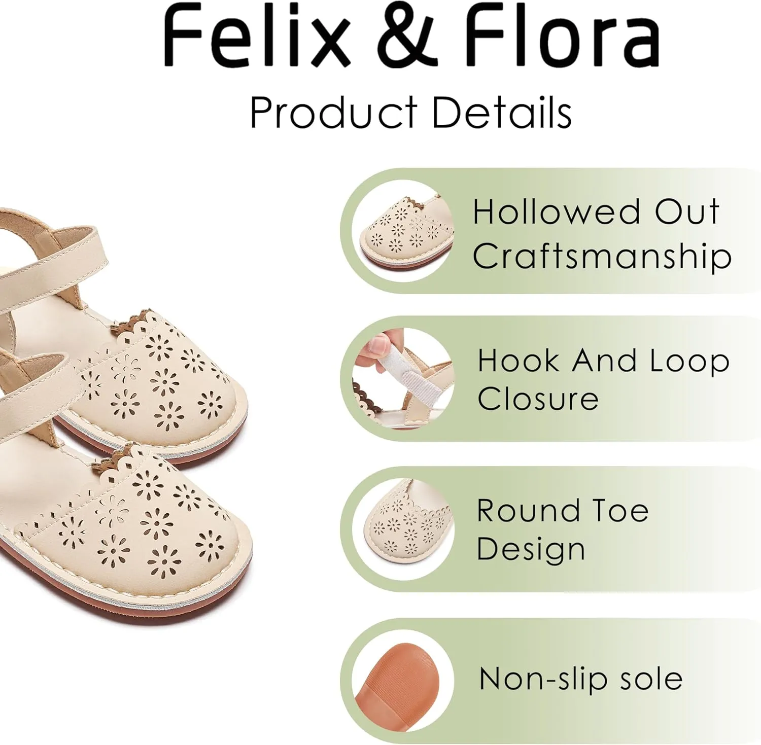 Felix & Flora Toddler Girls Sandals Soft Rubber Princess Flat Shoes Summer Flower Girl Shoes