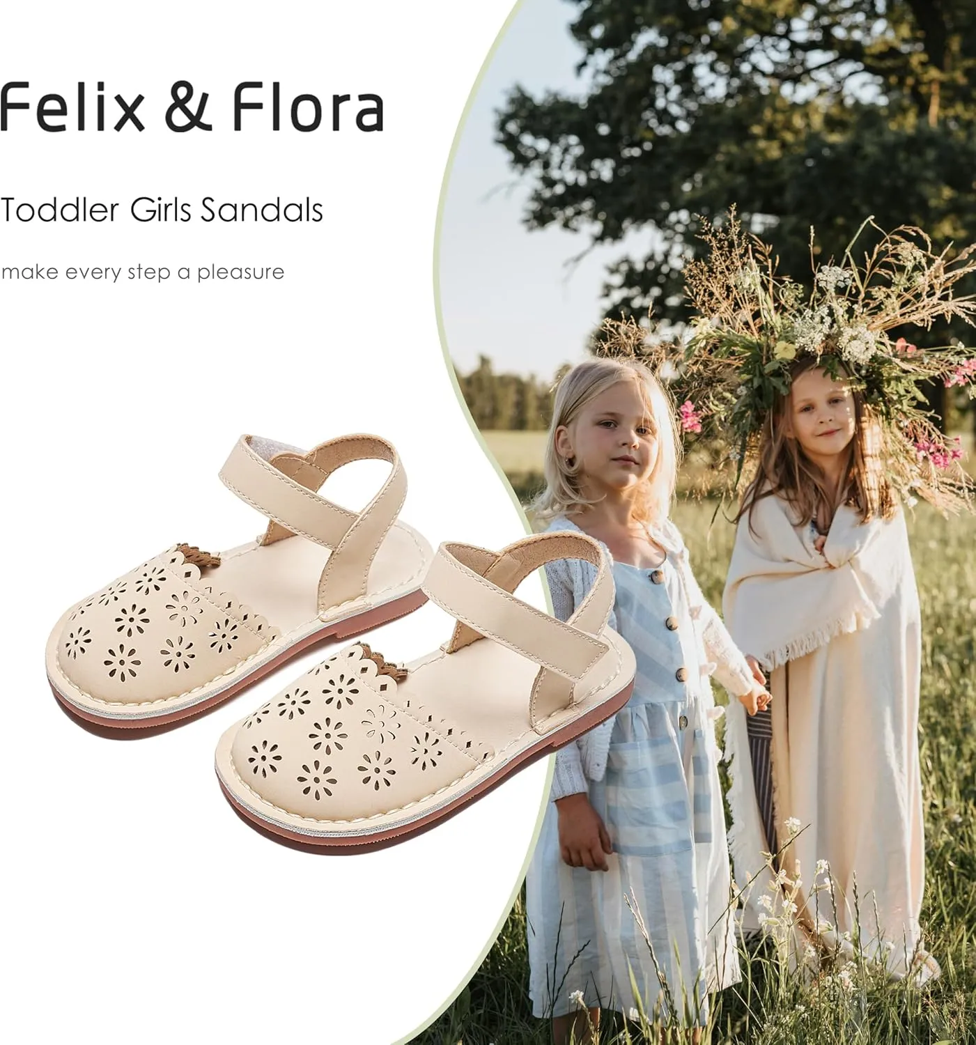 Felix & Flora Toddler Girls Sandals Soft Rubber Princess Flat Shoes Summer Flower Girl Shoes