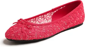 FEVERSOLE Round Toe Lace Ballet Crochet Flats Women's Comfy Breathable Shoes
