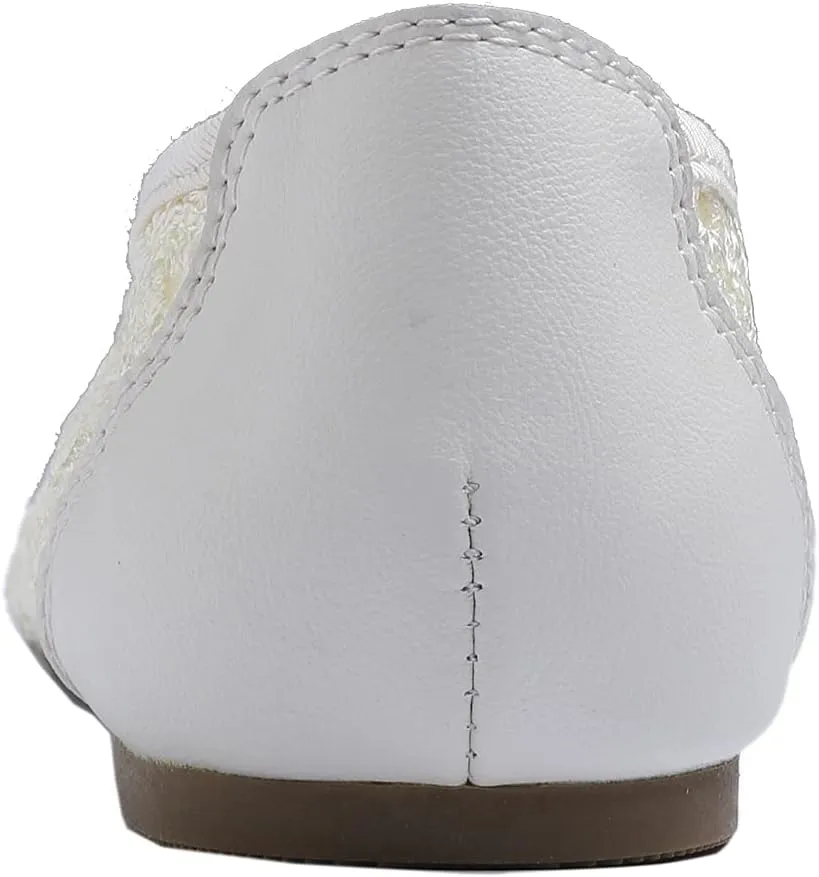 FEVERSOLE Round Toe Lace Ballet Crochet Flats Women's Comfy Breathable Shoes