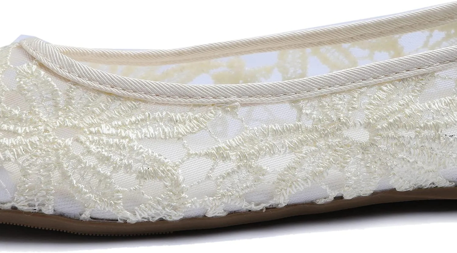 FEVERSOLE Round Toe Lace Ballet Crochet Flats Women's Comfy Breathable Shoes