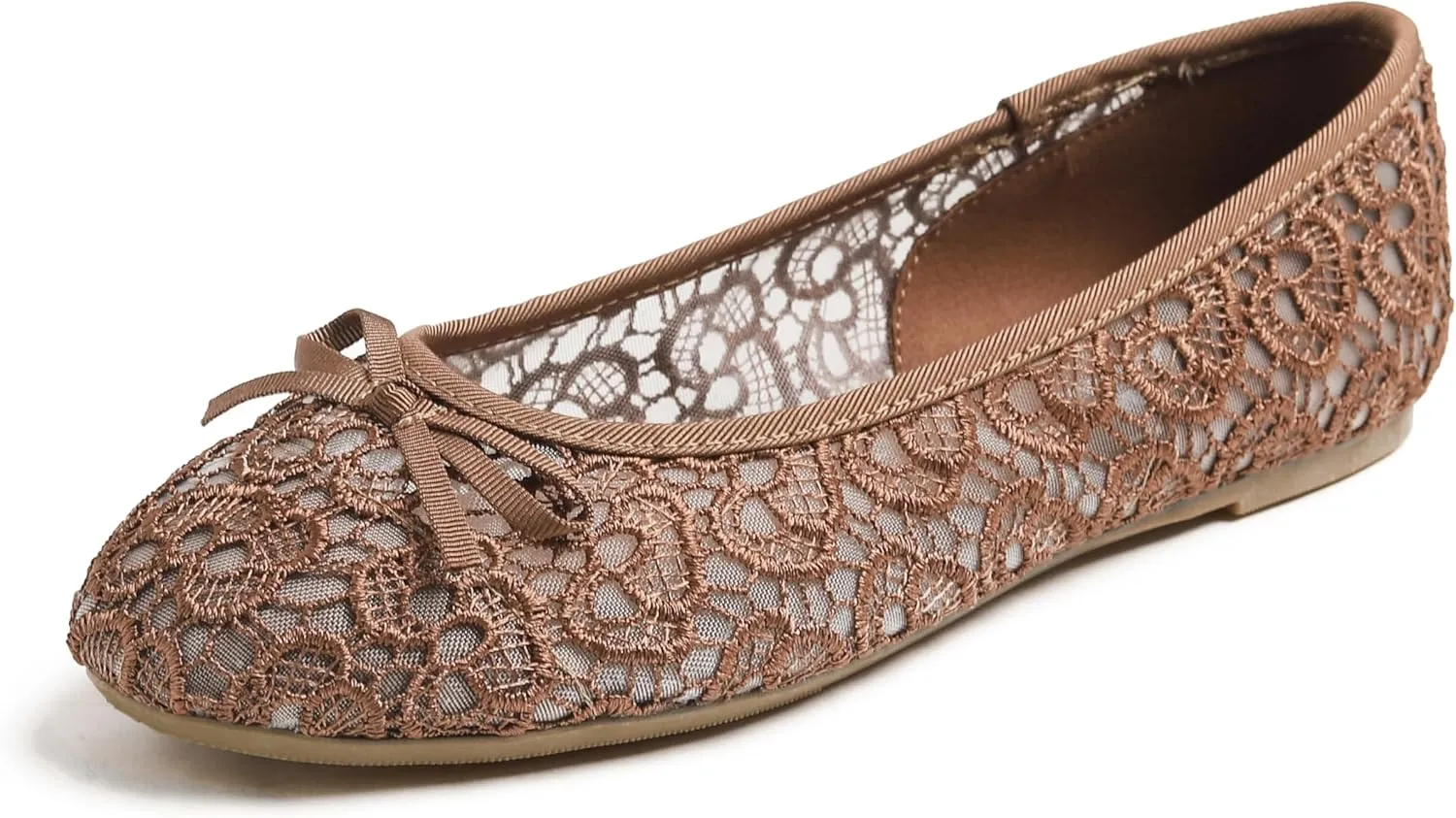 FEVERSOLE Round Toe Lace Ballet Crochet Flats Women's Comfy Breathable Shoes
