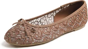 FEVERSOLE Round Toe Lace Ballet Crochet Flats Women's Comfy Breathable Shoes