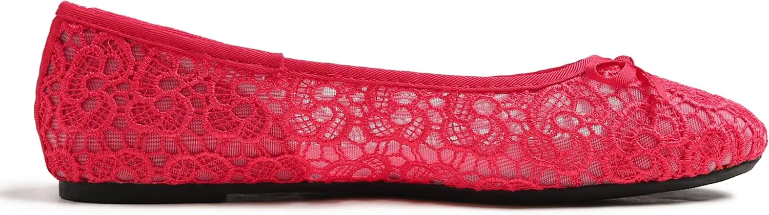 FEVERSOLE Round Toe Lace Ballet Crochet Flats Women's Comfy Breathable Shoes