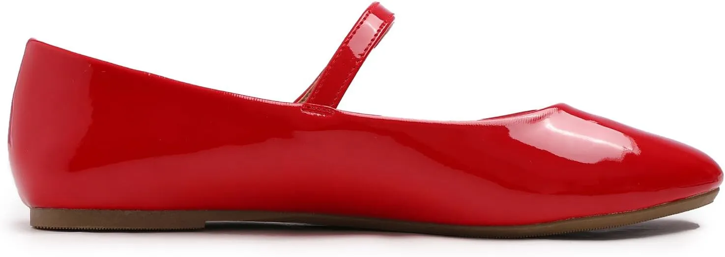 FEVERSOLE Women's Mary Jane Fashion Round Toe Easy Buckle Slip On Flats