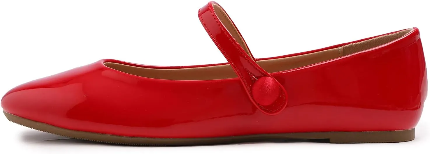 FEVERSOLE Women's Mary Jane Fashion Round Toe Easy Buckle Slip On Flats