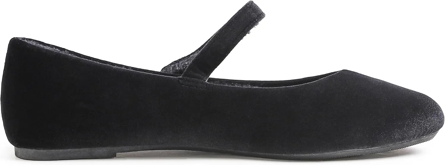 FEVERSOLE Women's Mary Jane Fashion Round Toe Easy Buckle Slip On Flats