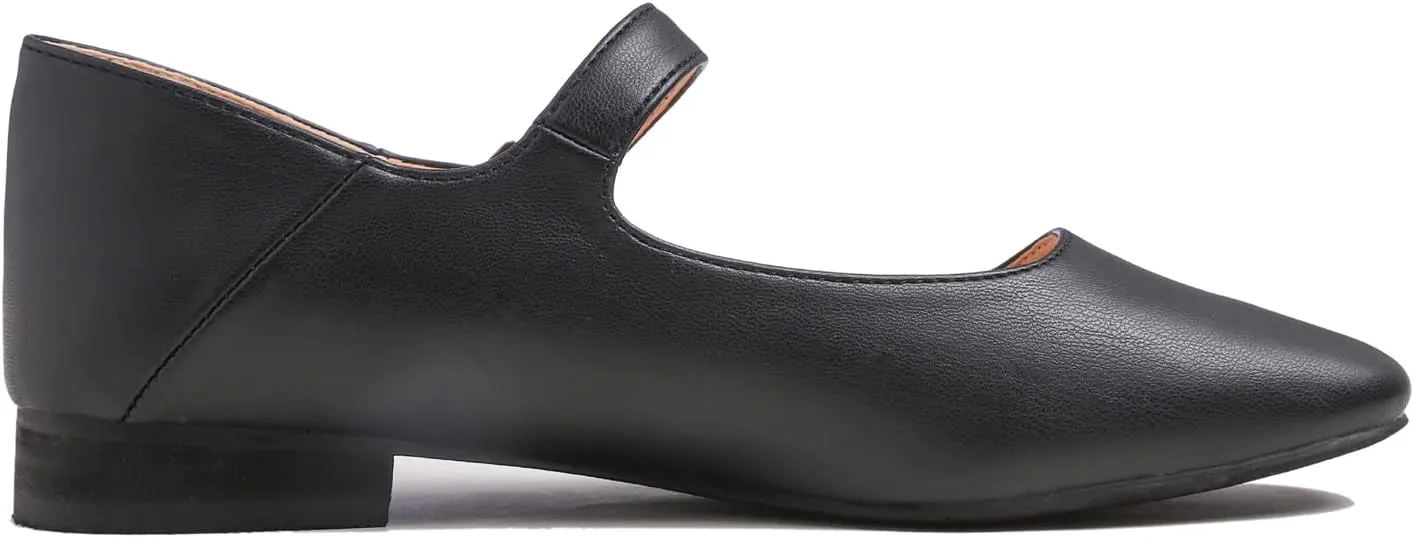 FEVERSOLE Women's Mary Jane Fashion Square Toe Easy Buckle Low Heel Slip On Flats