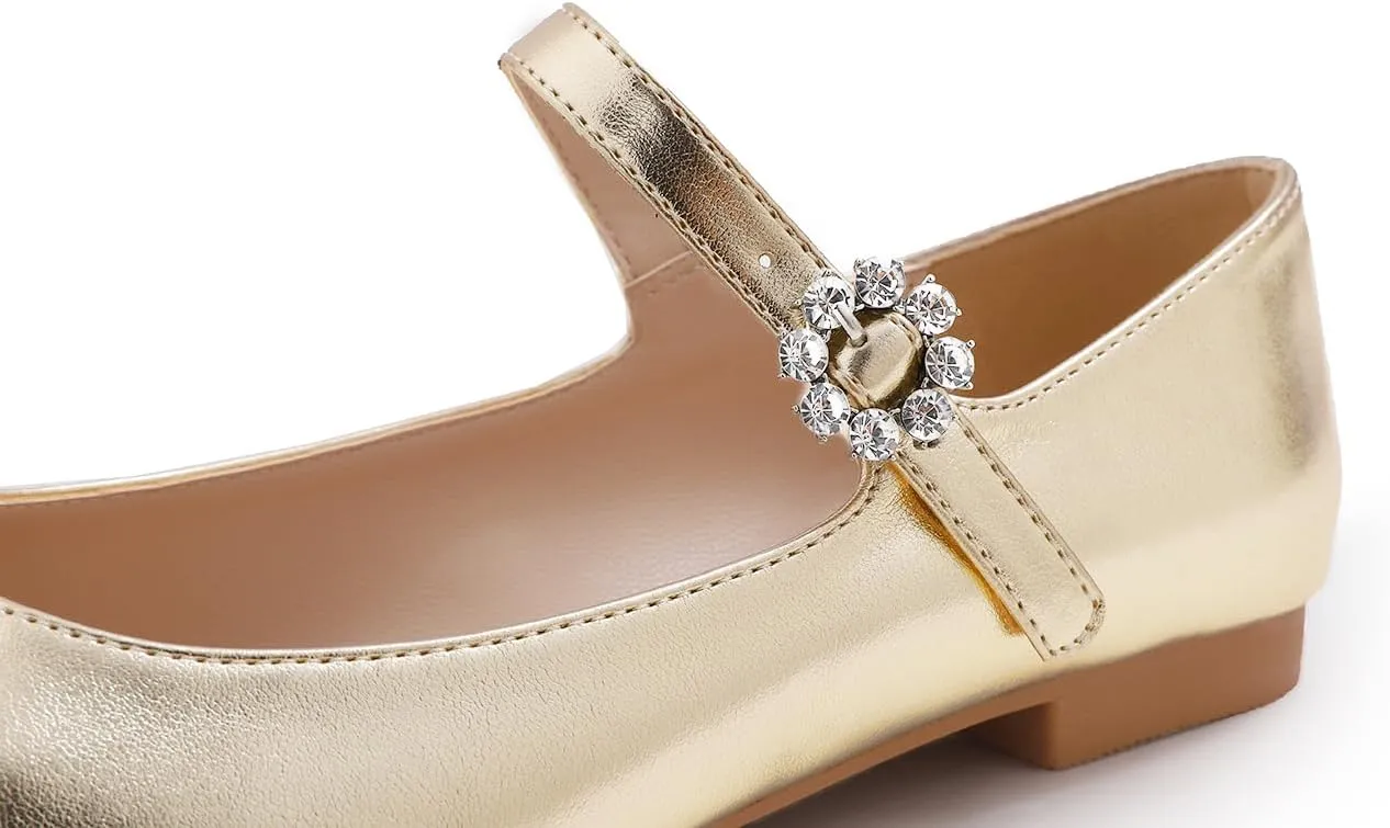 FEVERSOLE Women's Mary Jane Fashion Square Toe Easy Buckle Slip On Flats
