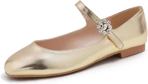 FEVERSOLE Women's Mary Jane Fashion Square Toe Easy Buckle Slip On Flats