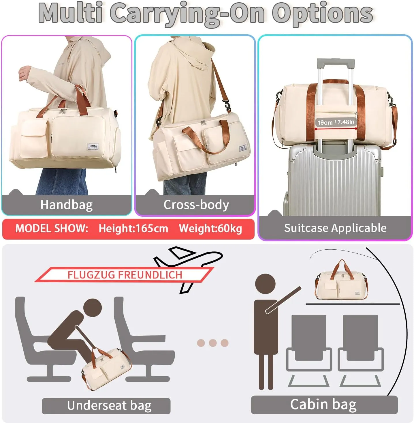 FIORETTO Women's Gym Duffle Bag with Shoes Compartment, 37L Capacity, Ideal for Travel, Gym, Sports, Duffel, Weekender