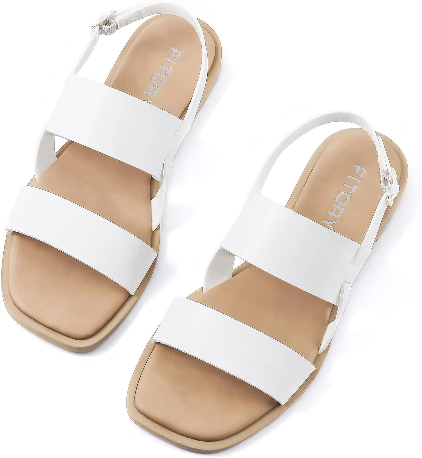 FITORY Women's Flat Sandals Fashionable Square Open Toe Adjustable Buckle Slippers Summer Size 6-11