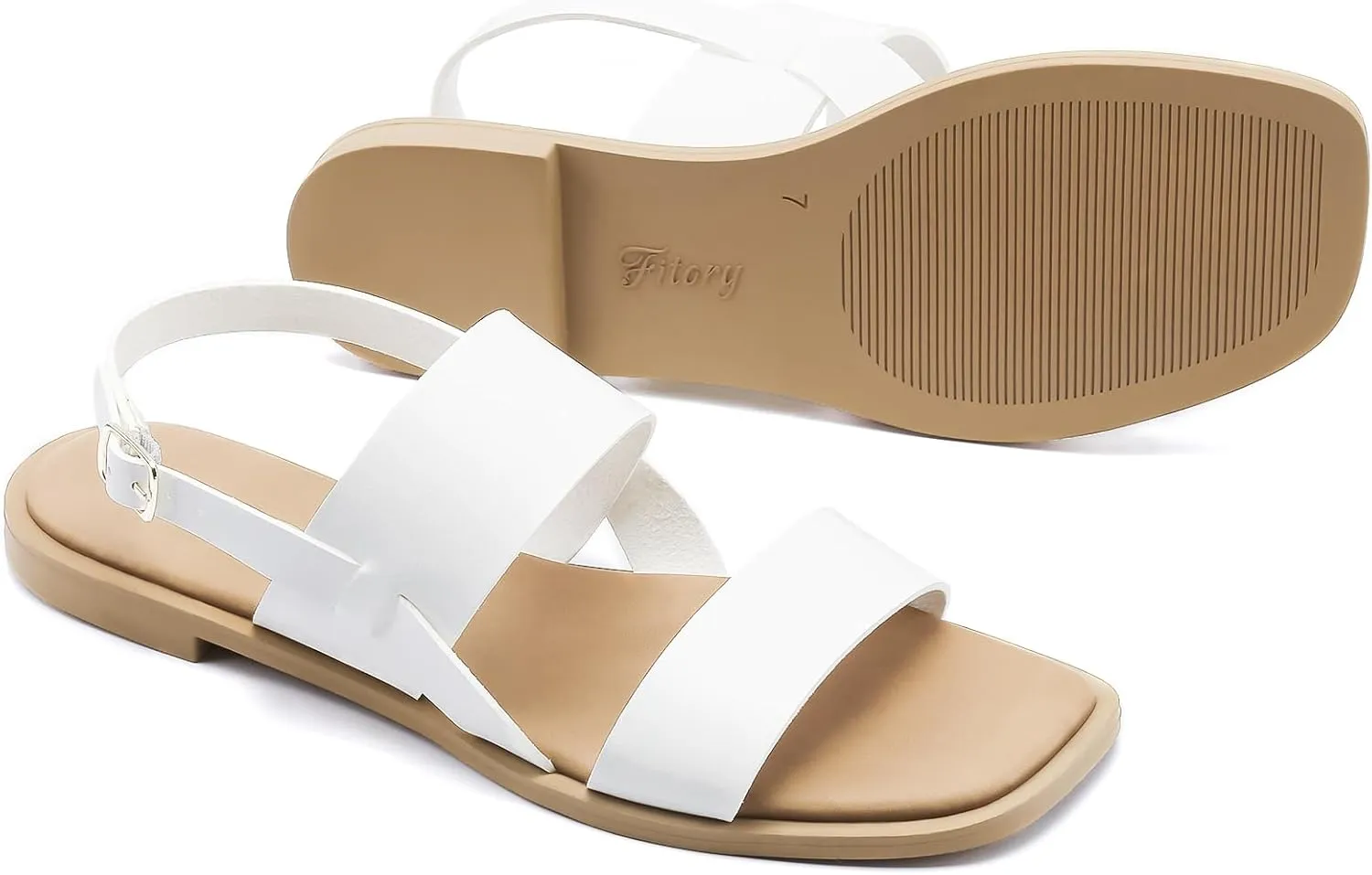FITORY Women's Flat Sandals Fashionable Square Open Toe Adjustable Buckle Slippers Summer Size 6-11