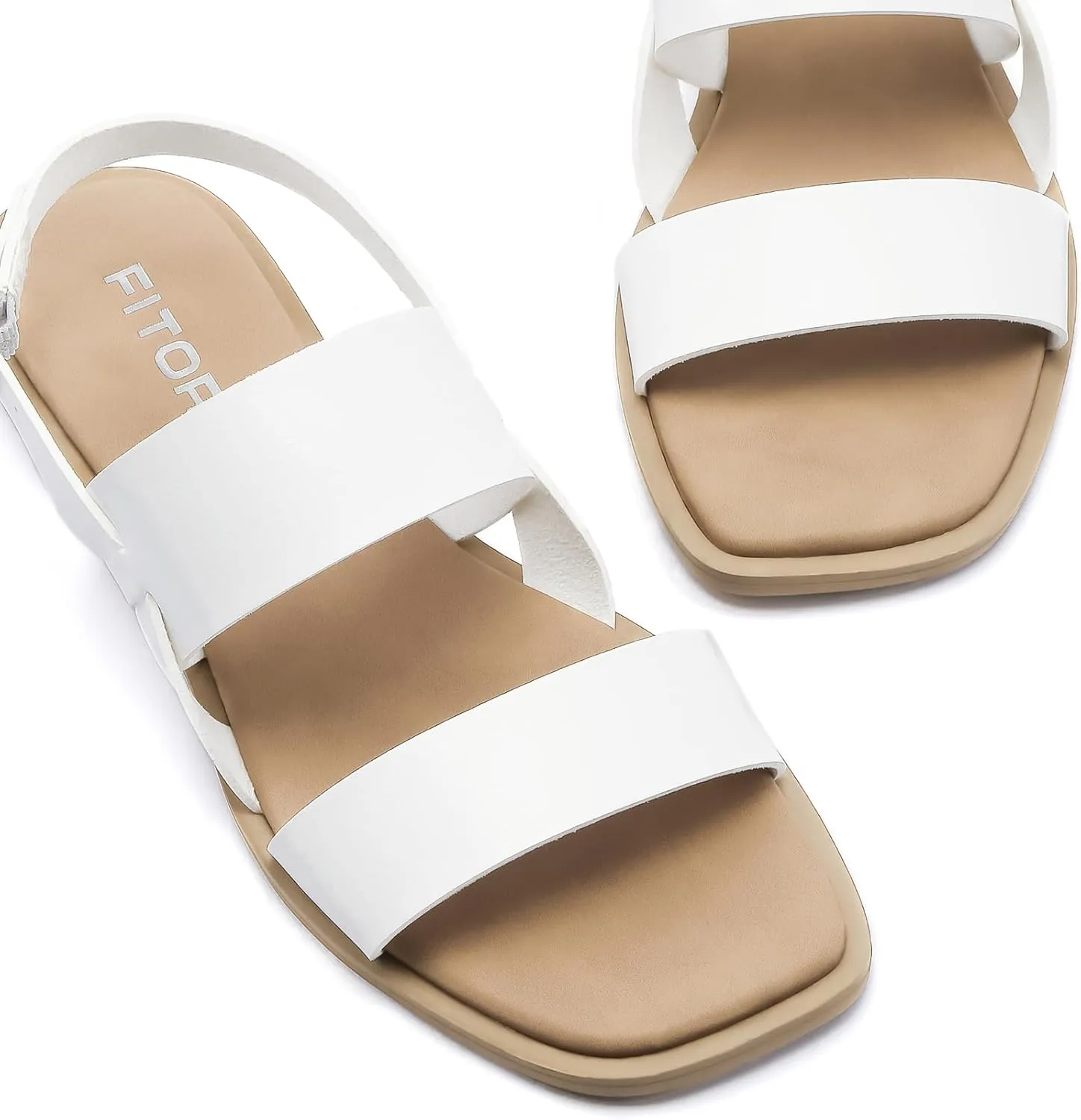 FITORY Women's Flat Sandals Fashionable Square Open Toe Adjustable Buckle Slippers Summer Size 6-11