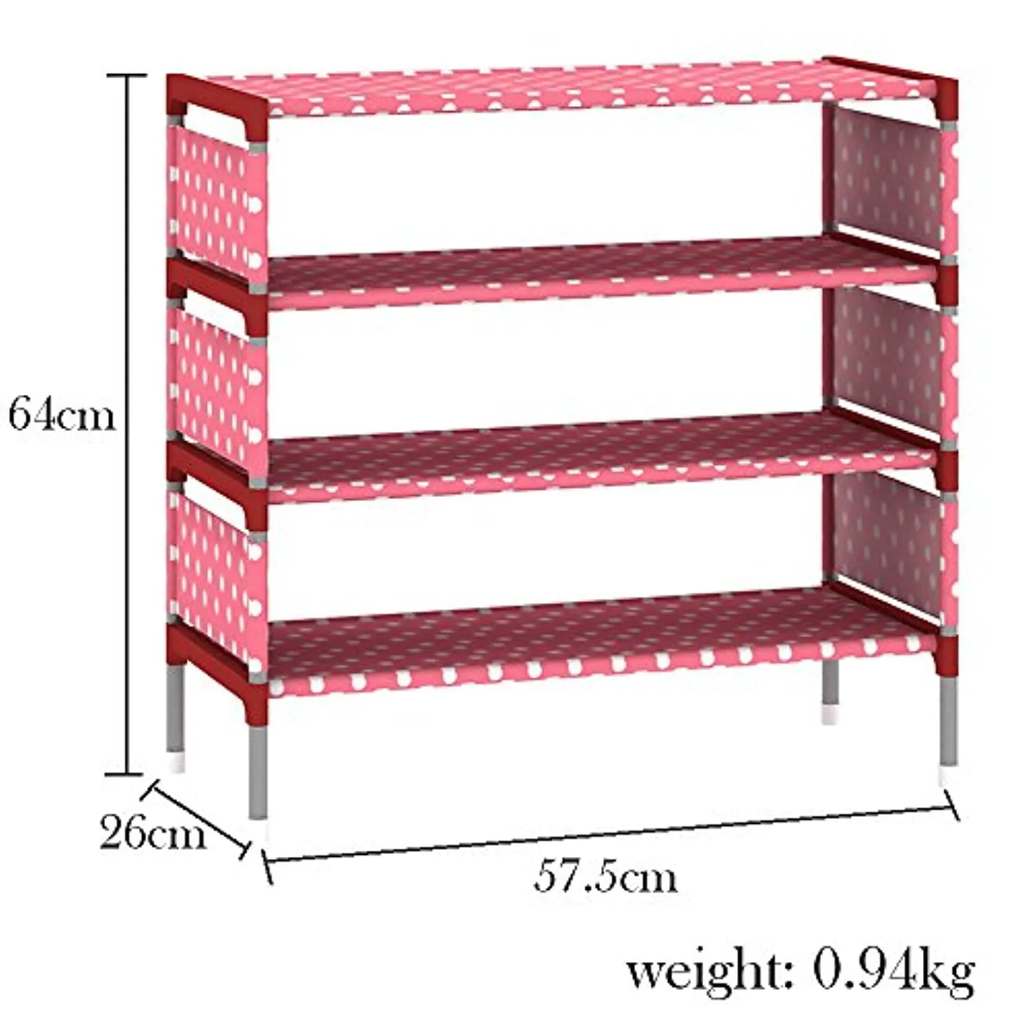 FKUO Shoes Shelf Easy Assembled Non-Woven 4 Tier Shoe Rack Shelf Storage Organizer Stand Holder Keep Room Neat Door Space Saving (Pink, 57.5 x 26 x 64cm)