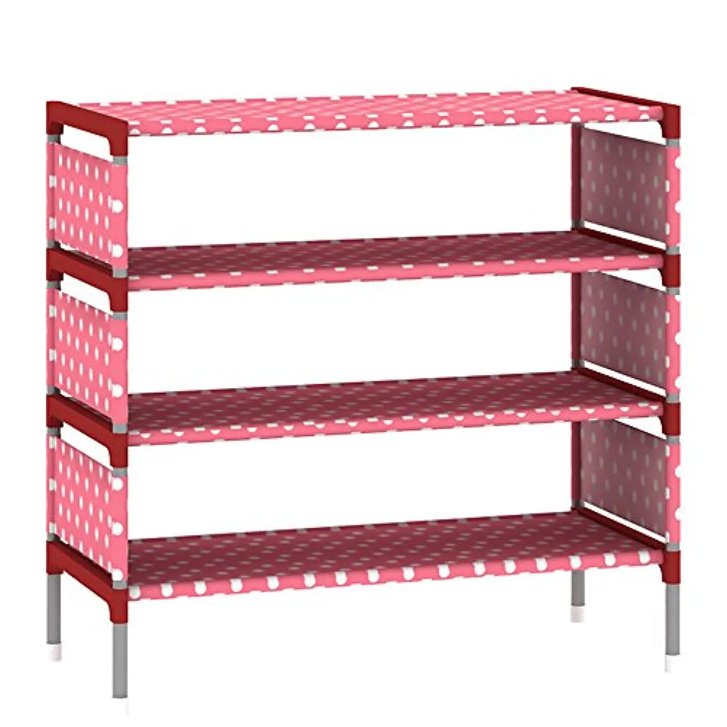 FKUO Shoes Shelf Easy Assembled Non-Woven 4 Tier Shoe Rack Shelf Storage Organizer Stand Holder Keep Room Neat Door Space Saving (Pink, 57.5 x 26 x 64cm)
